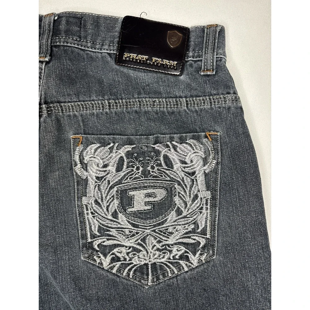 Vintage 90s Y2K Phat Farm Baggy Shorts Men's Size 32 Blue Denim Embroidered